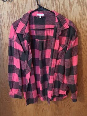 Maurices Hot Pink and Black Buffalo Plaid Button-Down